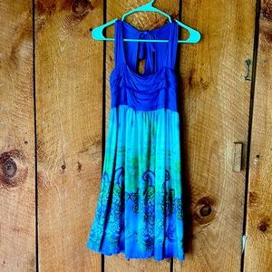 Blue and green summer paisley dress